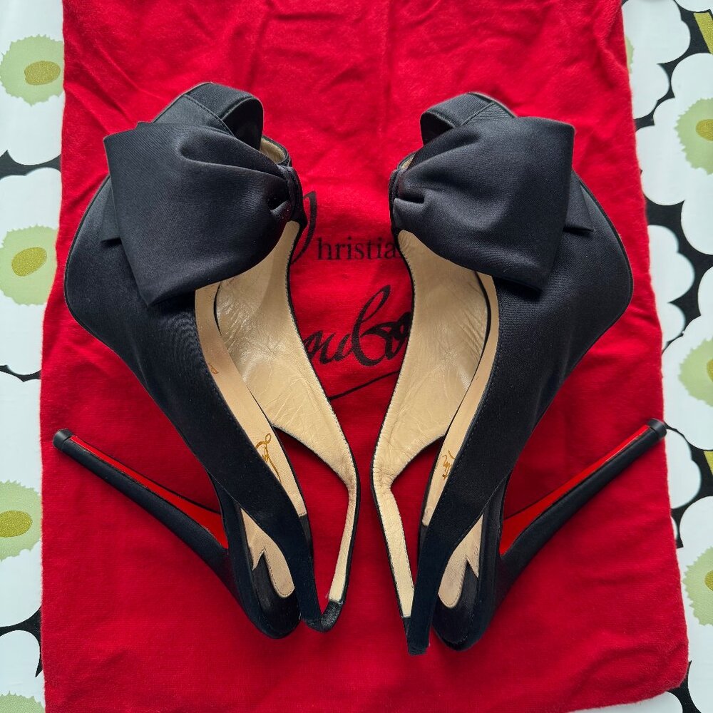 Christian Louboutin Sling Nodo 120 mm Crepe Satin Heels - Black EU 37 - Picture 6 of 12